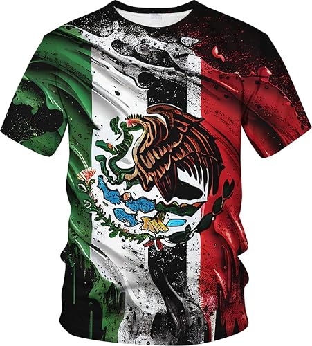 Miniatura 3 de Camiseta patriótica con la bandera de México para hombre, diseño de águila, colorido, gráfico, verano, manga corta