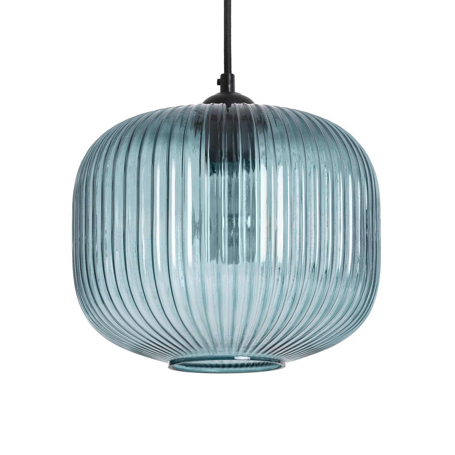 LEDKIA LIGHTING - Lámpara Colgante de Cristal Modra | Iluminación Versátil E27 | Para Salón, Dormitorio y Cocinas | Acabado Transparente y Relieves | 40W Máx., Azul, Vidrio