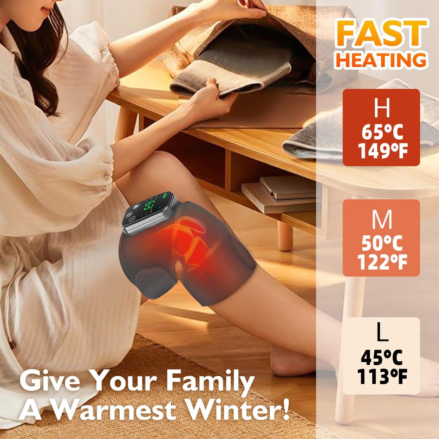 Electric Knee Massager with Heat & Vibration Therapy - Portable Cordless Heated Brace for Knee Pain Relief Ideal Gifts for Men, Women, Seniors - Gray - Image 3