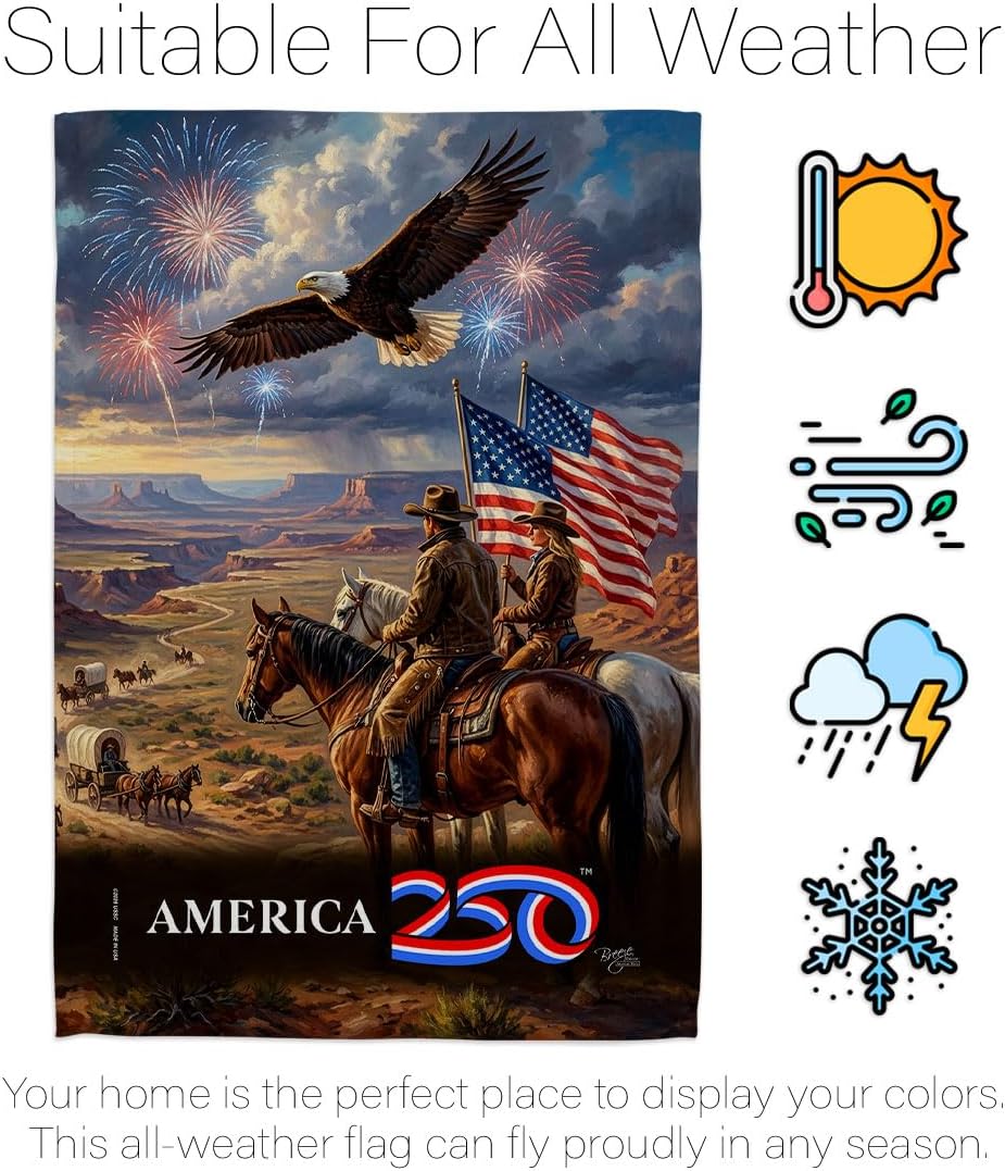 America 250 Flag Frontier Spirit Independence Day Wall Tapestry House Banner Official Licensed Merchandise Canvas Prints Yard Sign Textile Woven Fabric Poster USA 250th Anniversary Decoration Gift