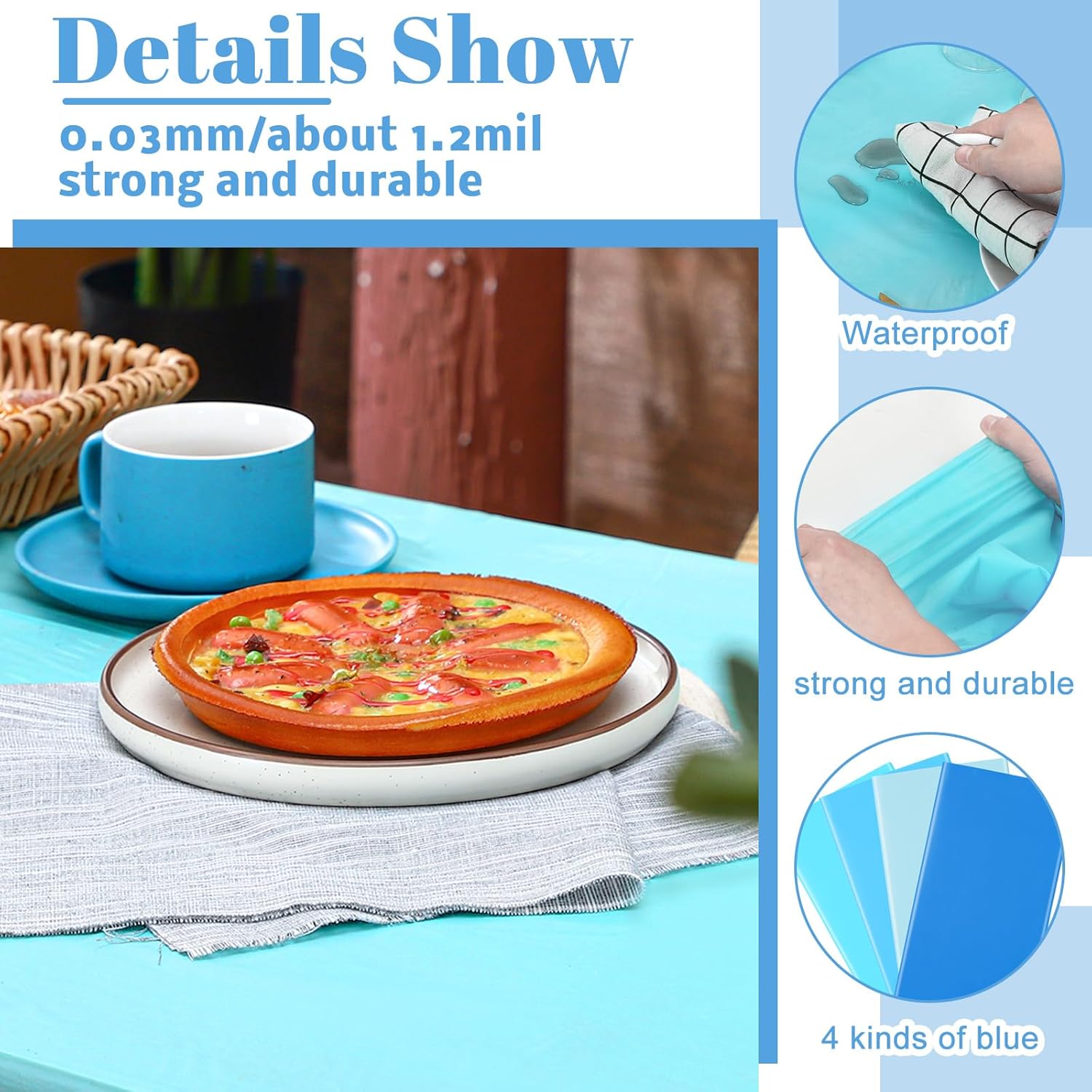 Frienda 12 Pcs Assorted Color Disposable Plastic Tablecloth Rectangle Table Cover Decorative Plastic Disposable Table Cloths for Theme Party Birthday Wedding Picnic Home (Blue Series, 54 x 108 Inch)