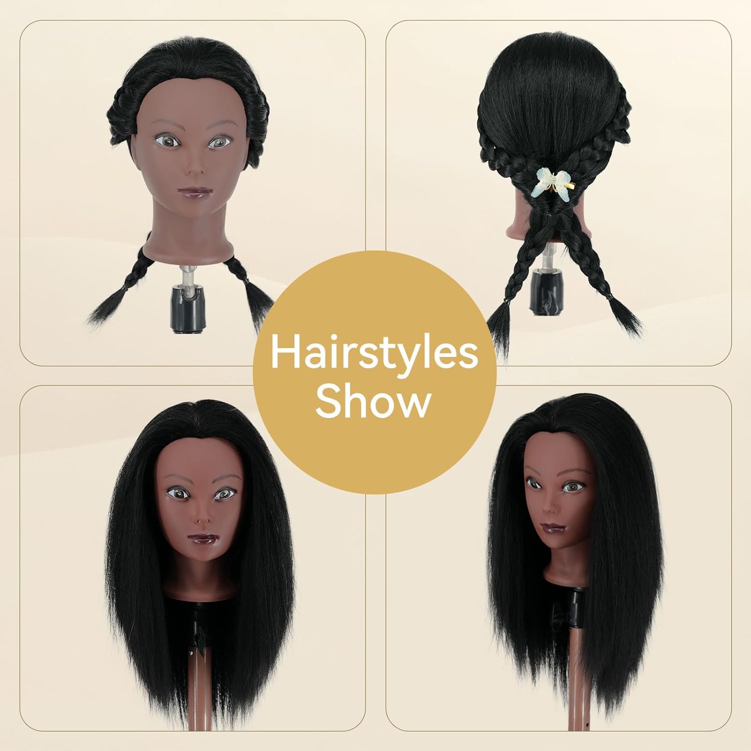 Mannequin Head with Human Hair 16'' Cosmetology Manikin Doll Head with 100% Real Human Hair Trainning Head for Hairdresser Practice Braiding Hair Styling with Clamp Stand
