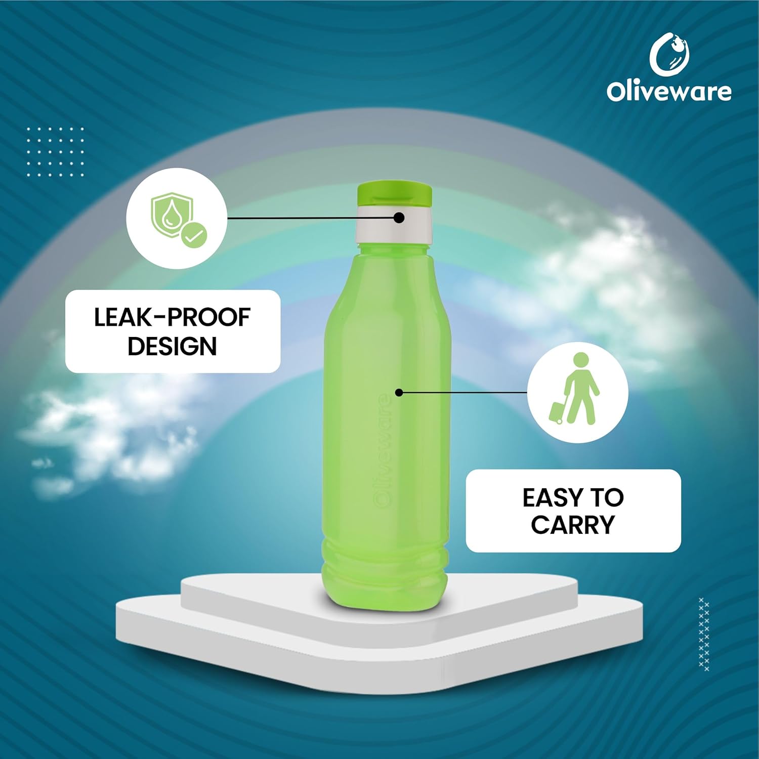 oliveware Triangular Range Premium PET Water Bottle,BPA Free & Leak Proof, 1 Litre Bottle, Better Grip, for Home & Office Use, Set of 3 (Voilet)