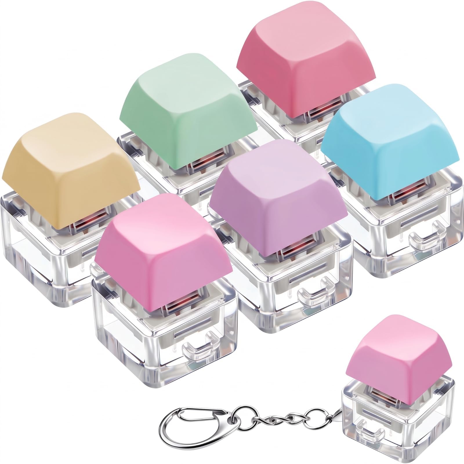 6 Pcs Keyboard Fidget Toy Keyboard Fidget Keychain, Macaron, Classic