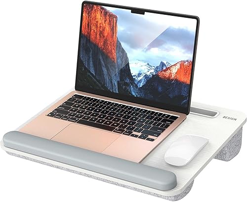 Miniatura 1 de Besign LT08 - Soporte para laptop, escritorio de regazo portátil con cojín de almohada, se adapta a portátiles de hasta 14 pulgadas, con tira