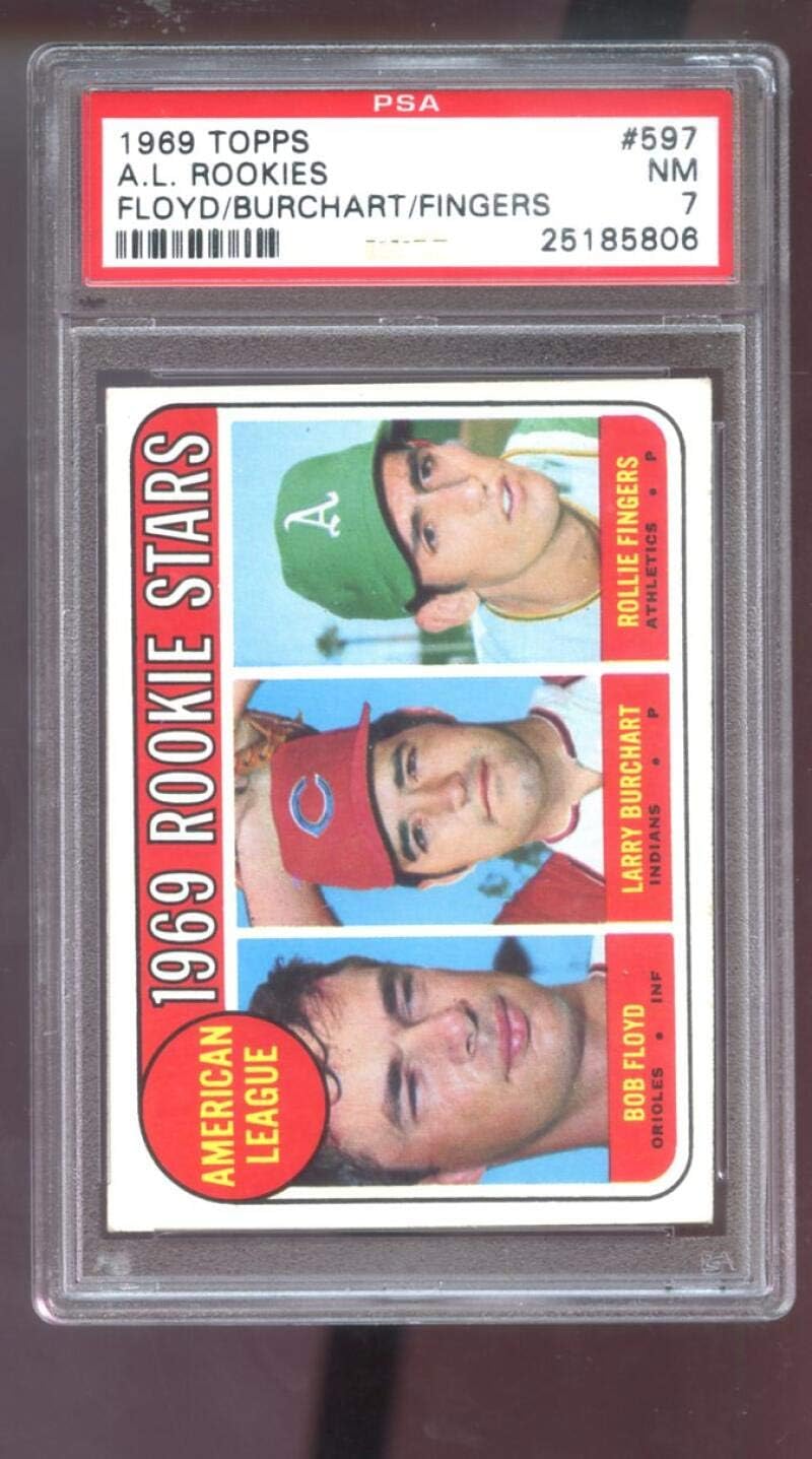 1969 Topps #597 A.L. Rookie Stars Rollie Fingers Larry Burchart Bob Floyd RC MLB American League Rookies NM PSA 7 Graded Baseball Card