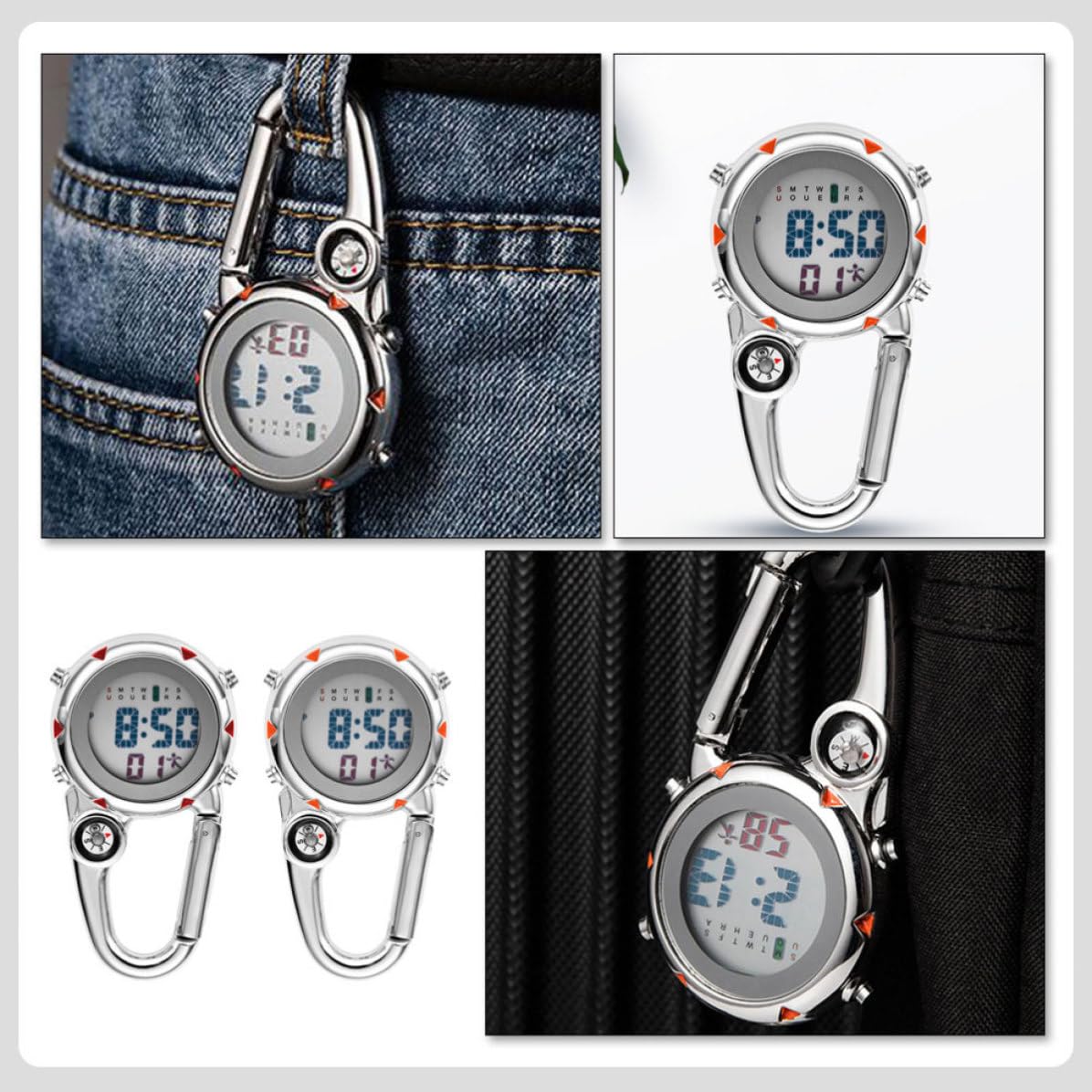 Cabilock 2 Piezas Reloj de Bolsillo Digital Clip, Reloj Hebilla, Acero Inoxidable, Función Luminosa, Portátil, Pila Botón Incluida, para Actividades al Aire Libre y Aventura