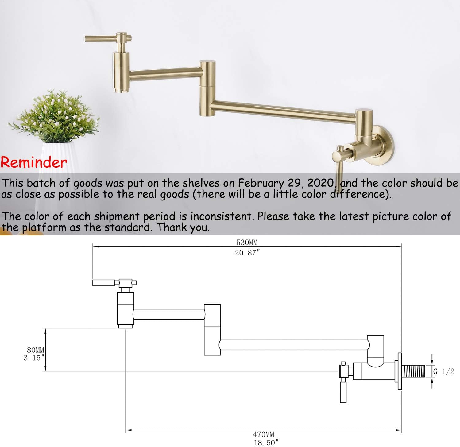 Limited Discount BZOOSIU Pot Filler Faucet Wall Mount, Double Joint Swing Arms Solid Brass Folding Faucet, Single Hole Two Handles Wall Mount Kitchen Faucet, Brushed Gold