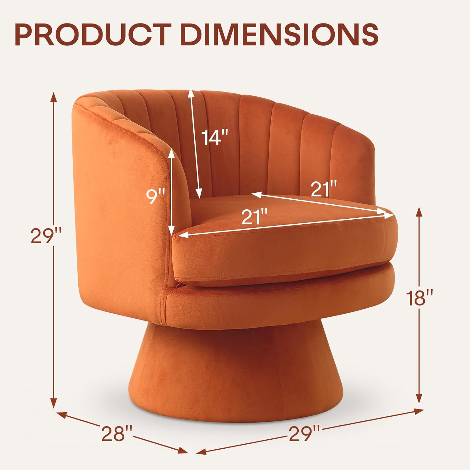 CANMOV Swivel Accent Chair with Armrest, Modern 360 Degree Swivel Barrel Chair with Curve Back and Soft Cushion, Comfy Velvet Round Armchair Single Sofa for Living Room, Bedroom, Orange