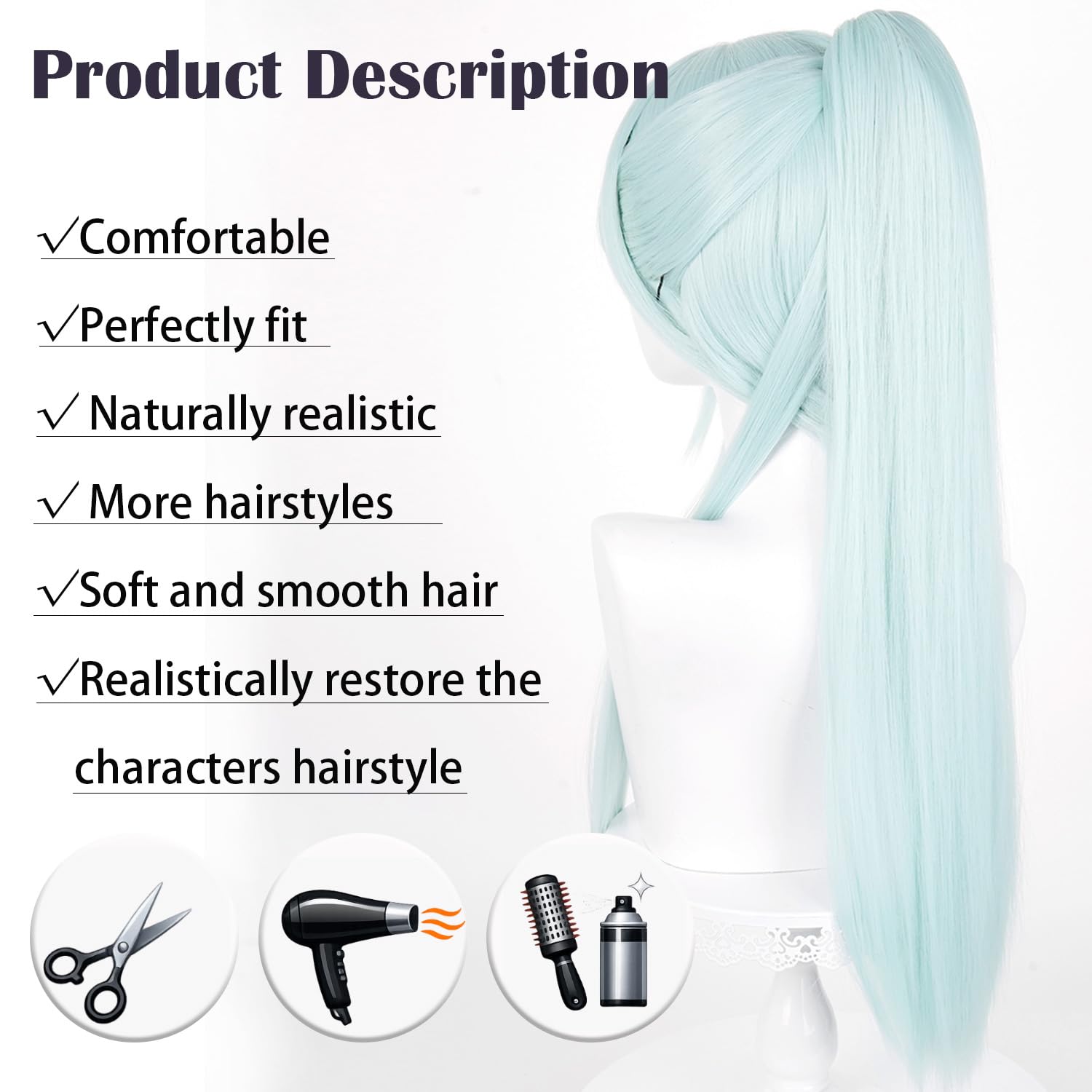 LABEAUTÉ Subaru Hoshina Cosplay Wig Long 27.56" Light Blue Straight Wig for Women Anime Halloween Costume Party
