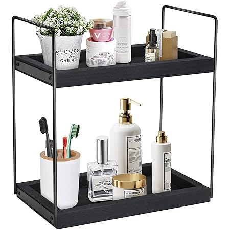 Bathroom Countertop Organizer 2 Tier,Black Bathroom Vanity Organizer Counter Tray, Wooden ...