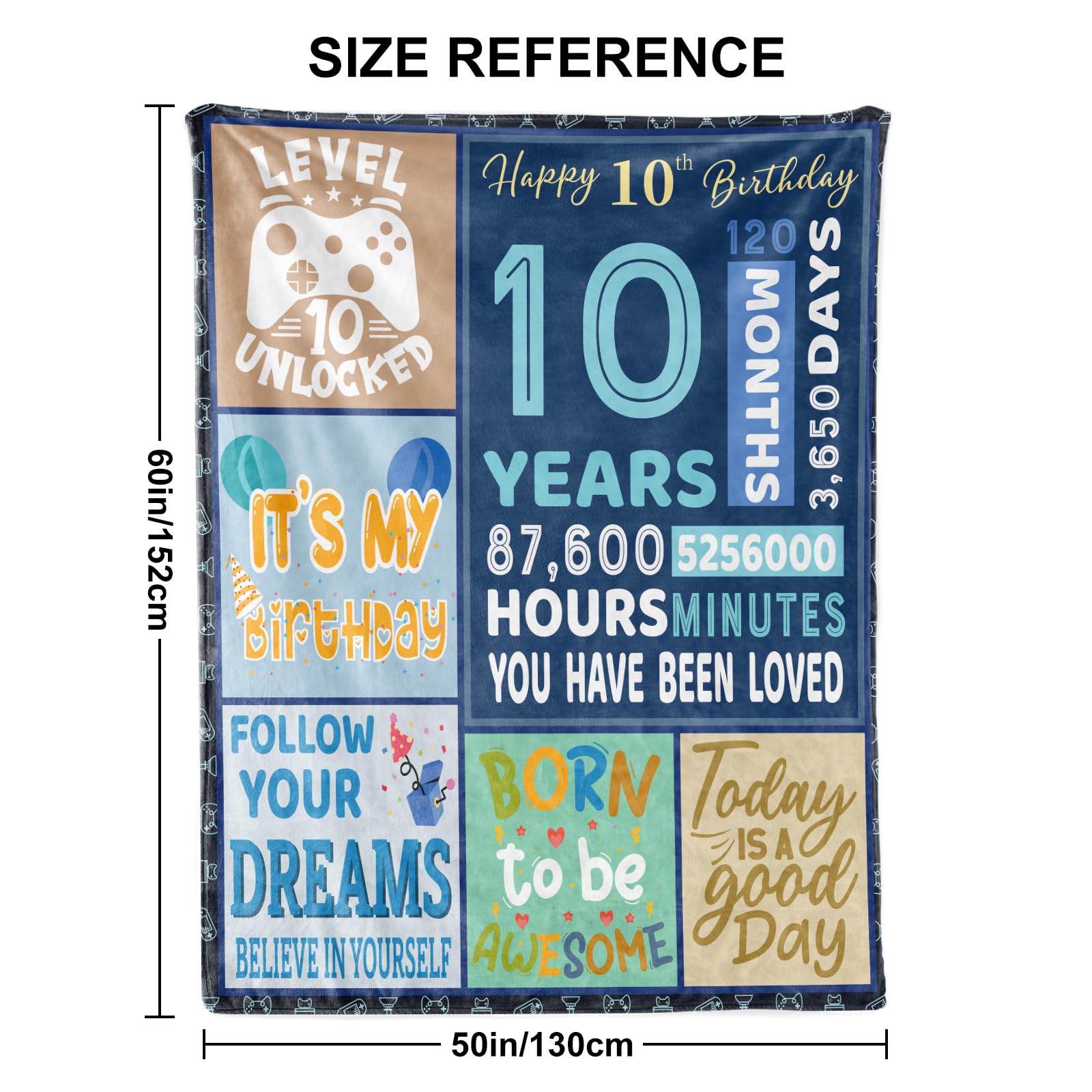BTZO 10th Birthday Gifts for Boys,Blue Happy 10th Birthday Blanket,10 Year Old Boy Girls Gift Ideas,10th Birthday Decorations Gift Throw Blanket for Teen Son Grandson Nephew 50