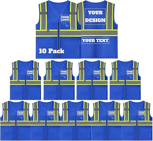 Miniatura 7 de Chaleco de seguridad reflectante de malla con logotipo personalizado con cremallera Chaleco de alta visibilidad para construcción al aire libre Ropa