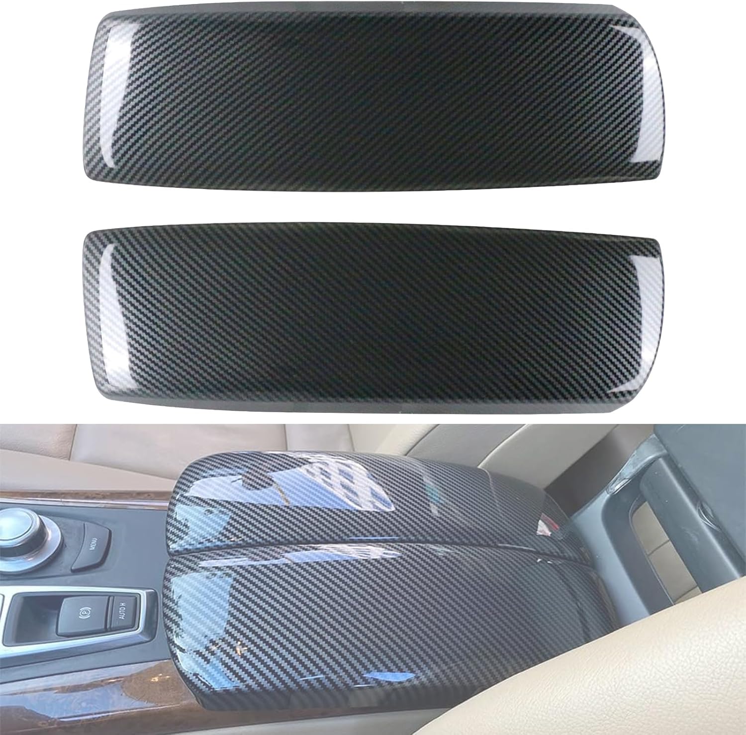 Osompar Center Armrest Box Cover Carbon Fiber Compatible with BMW X5 E70 2007-2013 BMW X6 E71 2008-2014 Interior Console Box Trim Covers