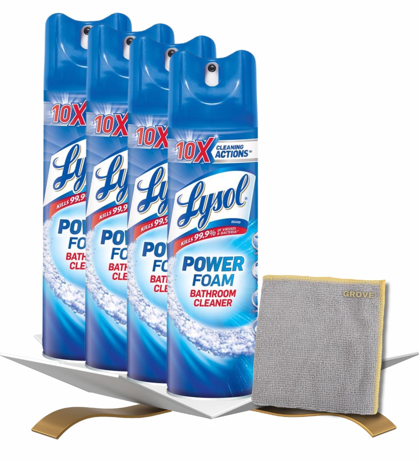 GROVE Power Foam Bathroom Cleaner Spray 24 oz Bundle with Microfiber Cloth - Powerful Foaming Bathroom Cleaner for Soap Scum and Limescale Removal - Leaves Surfaces Sparkling Clean - (5 Items)