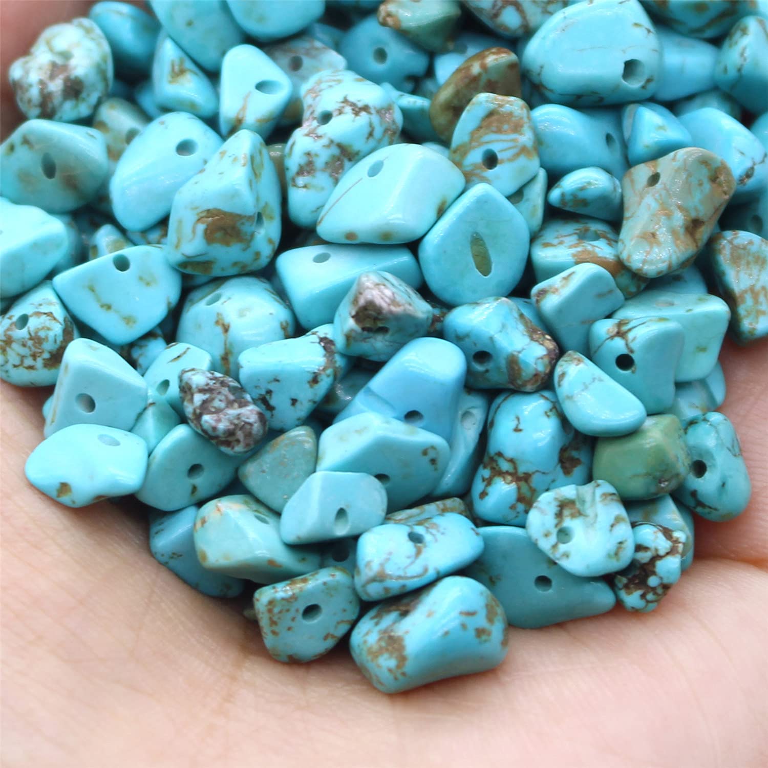Oameusa Blue Turquoise Irregular Agate Chips Natural Chips Stone Beads 5-8mm About 230 Pieces Gemstones Crystal Loose Rocks Bead with 1mm Hole DIY for Earring Bracelet Jewelry Making Home Decoration
