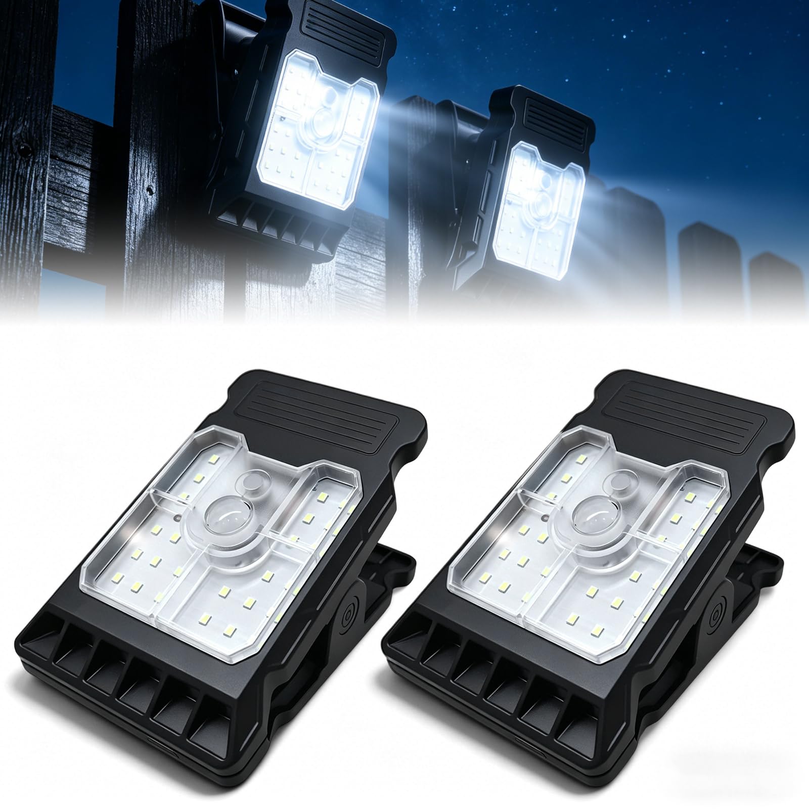 View 1 of ***PARTIAL SET/ ONLY 1 LIGHT*** Craetos 2026 New Waterproof Solar Clip Light with Motion Sensor, 3 Modes Solar Motion Lights Outdoor Waterproof for Fence, Wall, Garage, Patio Umbrella(2Pcs)