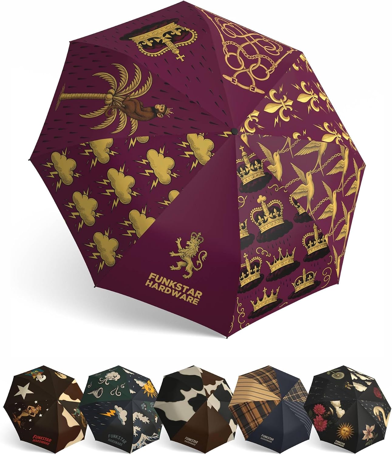 Funkstar Hardware® Compact folding umbrella | Windproof 8-rib fiberglass | Auto open & close | Waterproof | Fits in a bag | Novelty gift