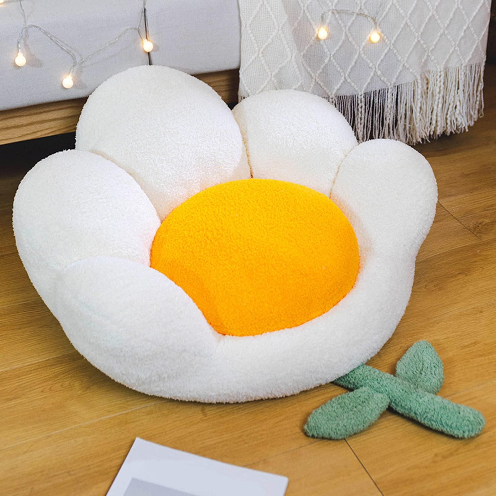Goodliest Flower Seat Cushion Cute Floor Pillow Thickened Flower Shape Floor Pillows Seating for Adults Floor Cushions for Relax Yoga Meditation White 21.65" x 21.65"
