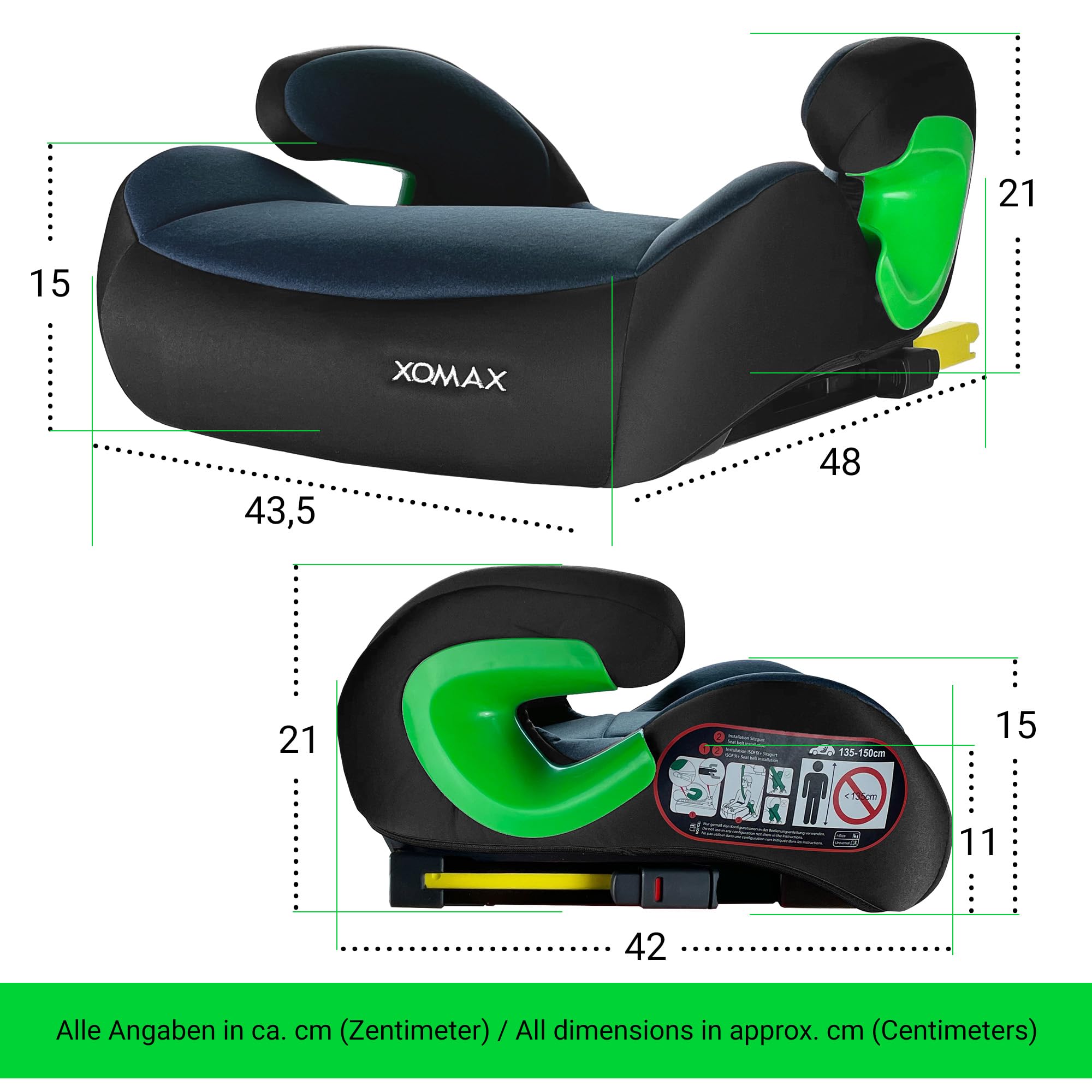 XOMAX KBH310 Rehausseur de siège pour enfant avec ISOFIX I évolutif I 15-36 kg, 3-12 ans, groupe 2/3 I ECE 8