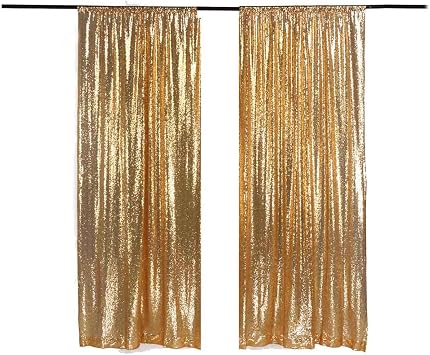 Sequence Backdrop Curtain Panel 2 Pieces 2FTx8FT Gold Shimmer Wall for Photo Booth Parties Wedding