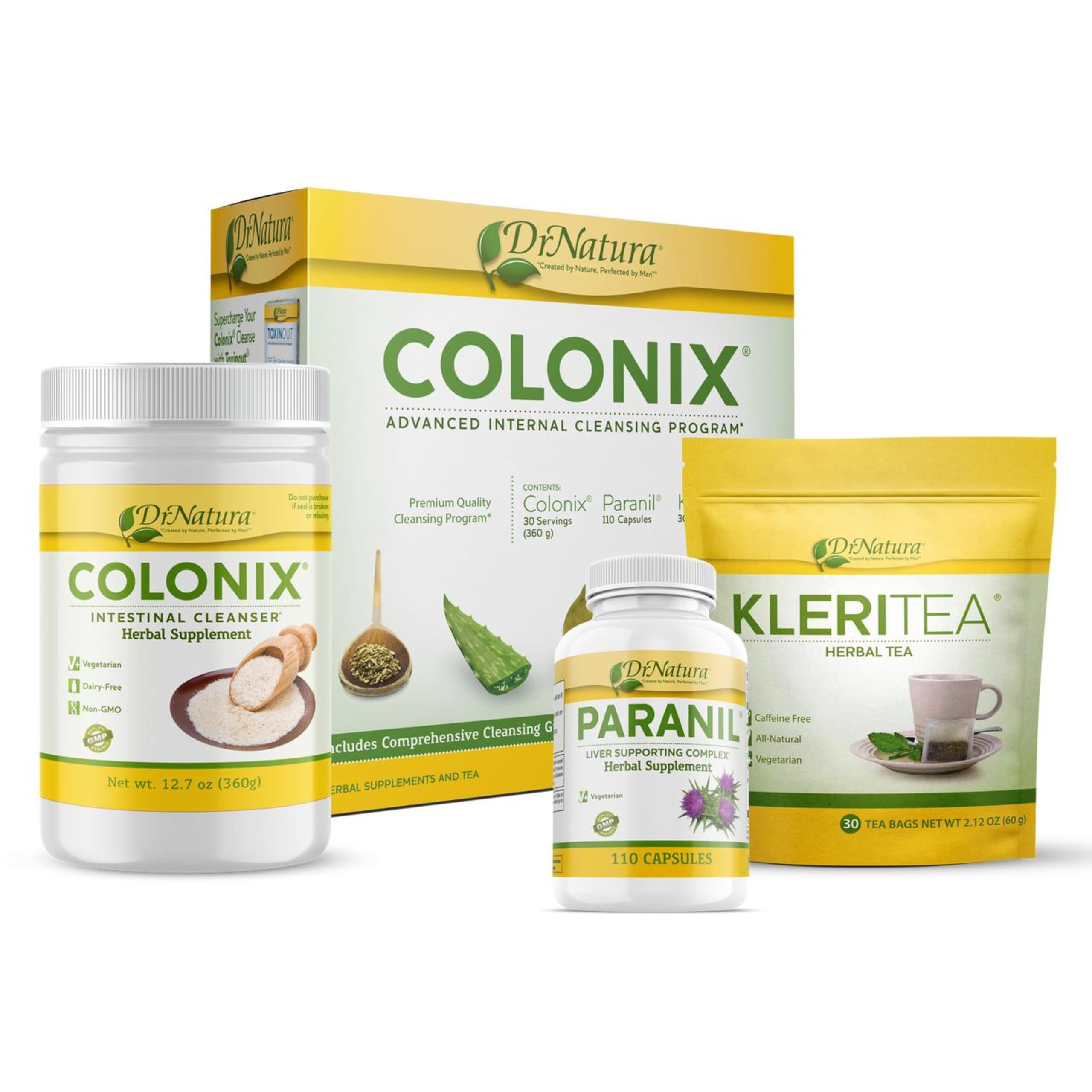 DrNatura Colonix 3-Part Colon Cleanse Kit – Whole Psyllium Husk Fiber Powder, Herbal Capsules &amp; Herbal Tea, 30 Day Digestive &amp; Gut Support Program, 16 oz (Pack of 3)