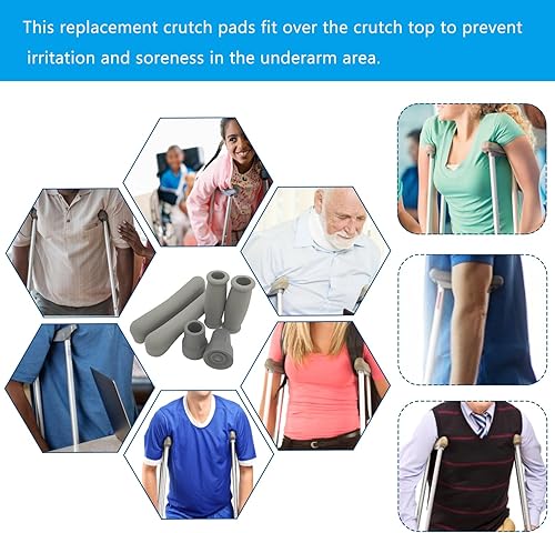Miniatura 6 de Juego de accesorios para muletas con puntas de bastón, empuñaduras de mano y almohadillas para muletas para axilas, suministros de repuesto de