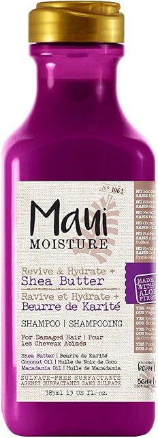 Maui Moisture Shampooing Heal & Hydrate + Beurre de Karité pour Réparer & Hydrater en Profondeur les Cheveux Bouclés Serrés avec Huiles de Noix de Coco & Macadamia, Végane, Sans Silicone, Parabènes & Sulfates, 13 Fl Oz