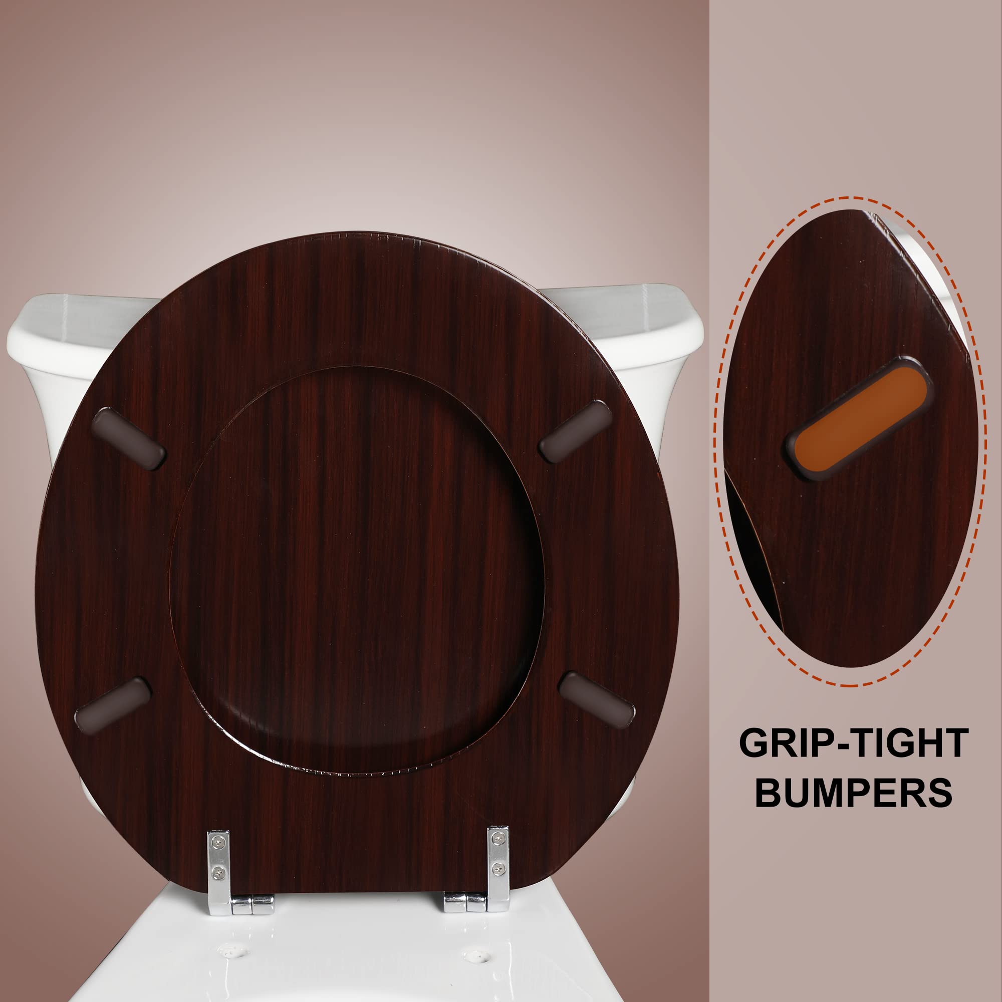 Round Toilet Seat Molded Wood Toilet Seat with Zinc Alloy Hinges, Easy to Install also Easy to Clean, Anti-pinch Wooden Toilet Seat by Angol Shiold (Round, Dark Brown)