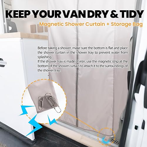 Miniatura 6 de Cortina de ducha de 72 pulgadas de altura, cortina de ducha oculta para caravana con calcomanías magnéticas, cortina de ducha interior para regadera