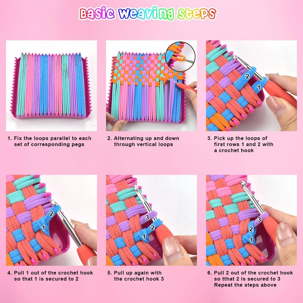 Quimoy Weaving Loom Kit, Potholder Loom Kit Crafts Gift for Girls Ages 6 7 8 9 10 11 12, Easy Pot Holder Loom Knitting Activity for Beginners, 216 Craft Loops - Image 4