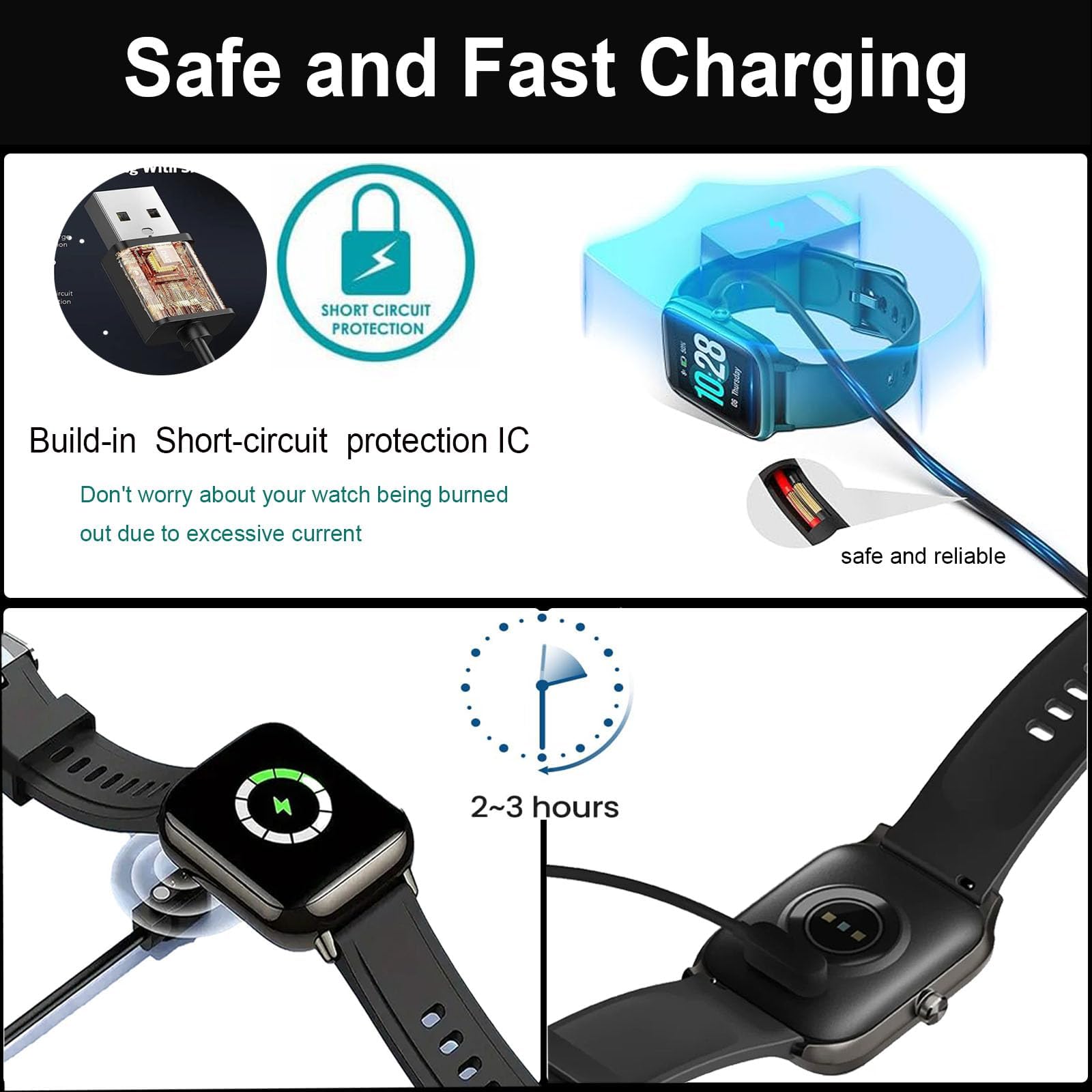 2er-Pack 4-poliges magnetisches Ladekabel für Sedzofan Y16B Kinder-Smartwatch-Ladegerät, USB-Ladekabel