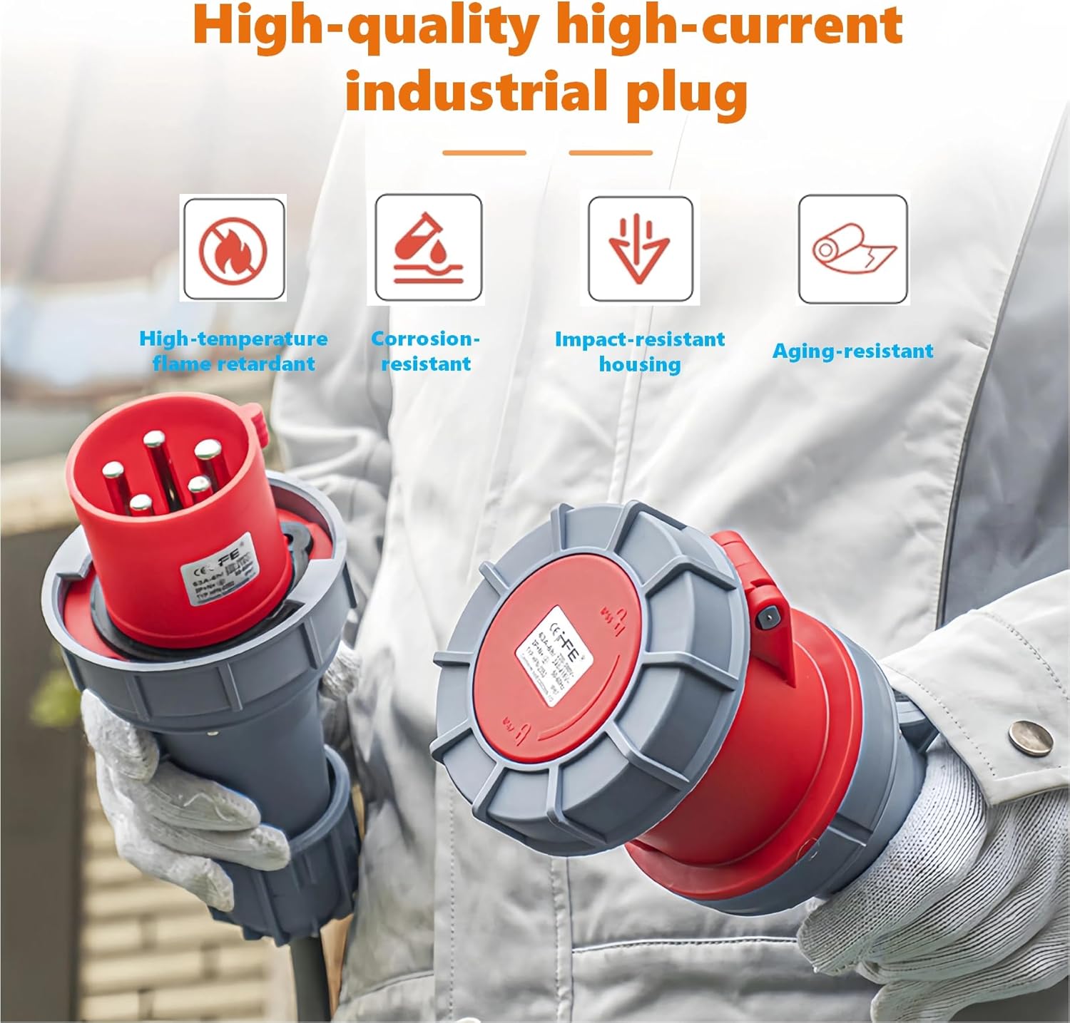 IEC 60309 Waterproof Industrial Connector Socket, 5 Pin 125A(UI Standard 100A) 380-415V 3P+E+N 6H IP67 Female Power Connector, Heavy Duty CEE Industrial Socket for Aviation and Industry