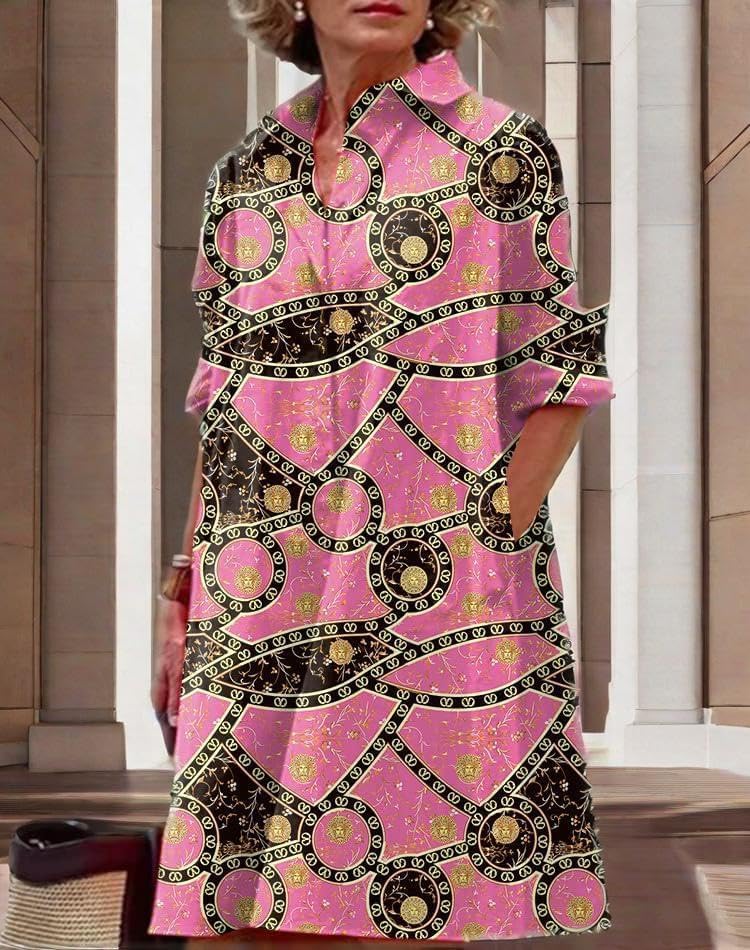 Womens 2025 Long Sleeve Button Down Shirt Summer Dress Casual V Neck Loose Fit Midi Shirt Dresses with Pockets - Image 3