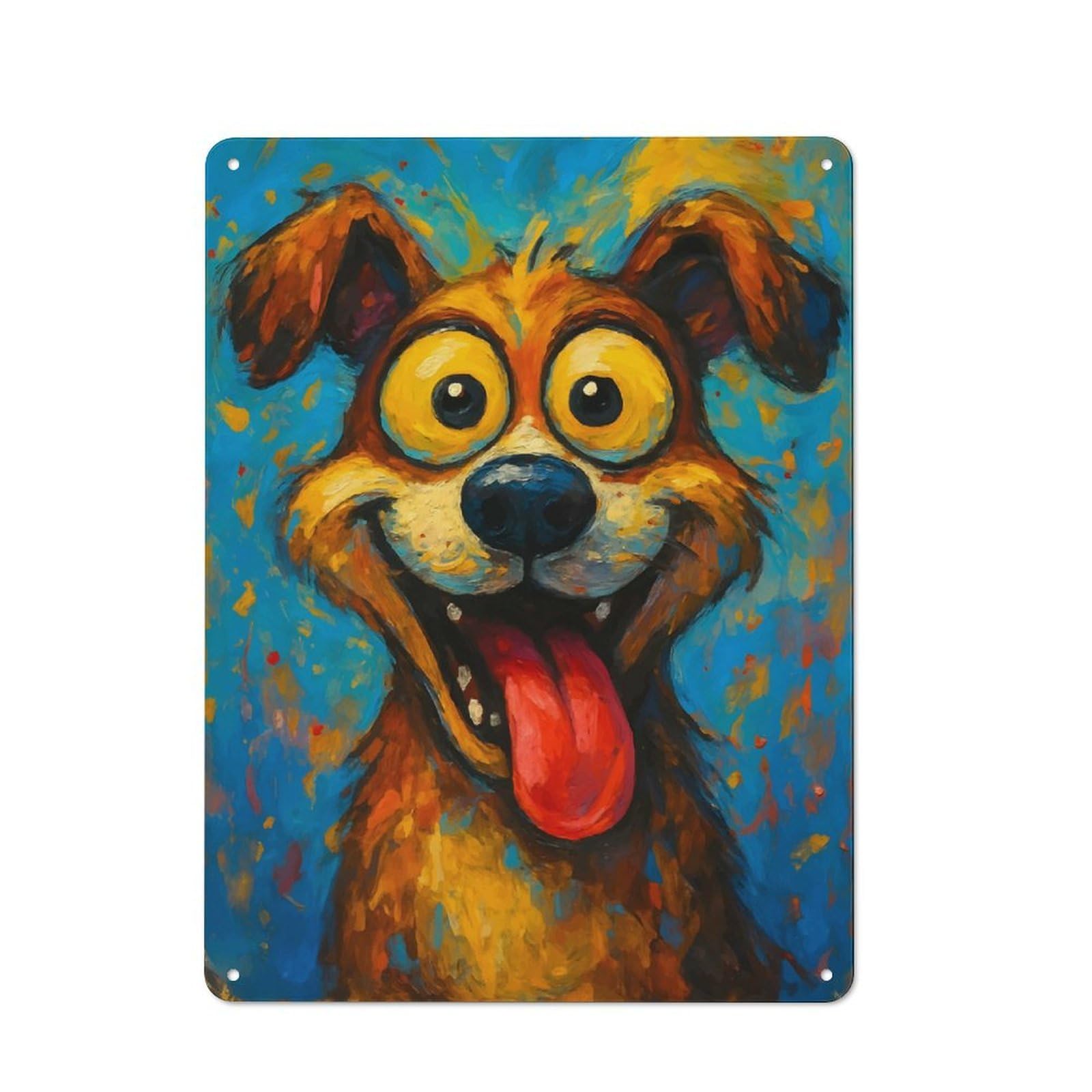 Cartoon Dog Portrait with Big Eyes Rustic Metal Sign 40x30cm for Workshop Wall, for Collectors of Rustic Metal Wall Decor