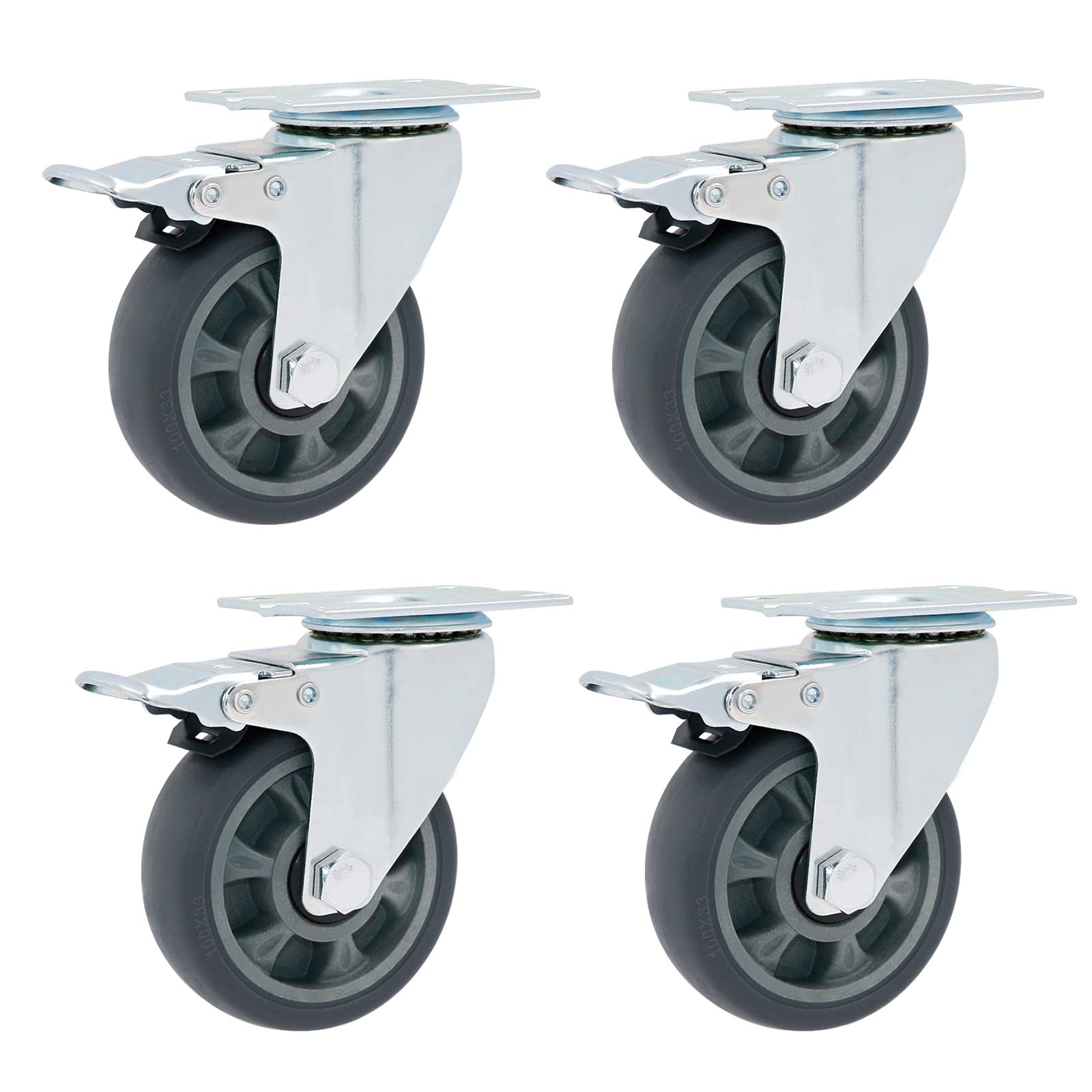 GBRJUYF High-Performance Furniture Cs 75mm Universal Rubber Wheels Industrial Transport Rollers with Brake Replacement Rollers for Carts & Workbenches