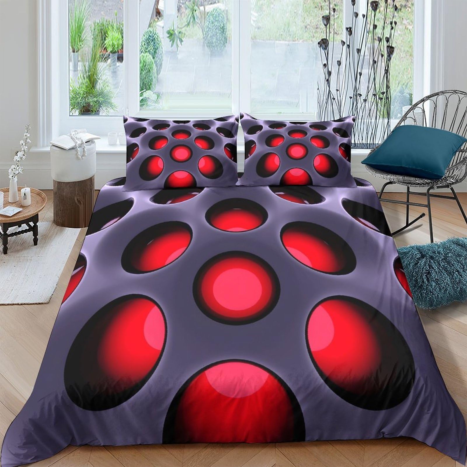Ctjqhvkz Style-4 3D Printed Red Sphere Pattern Fitted Sheet Microfiber Soft Non-Slip Black Bubble Bed Cover For Bedroom Dorm Decor Single（135X200cm）