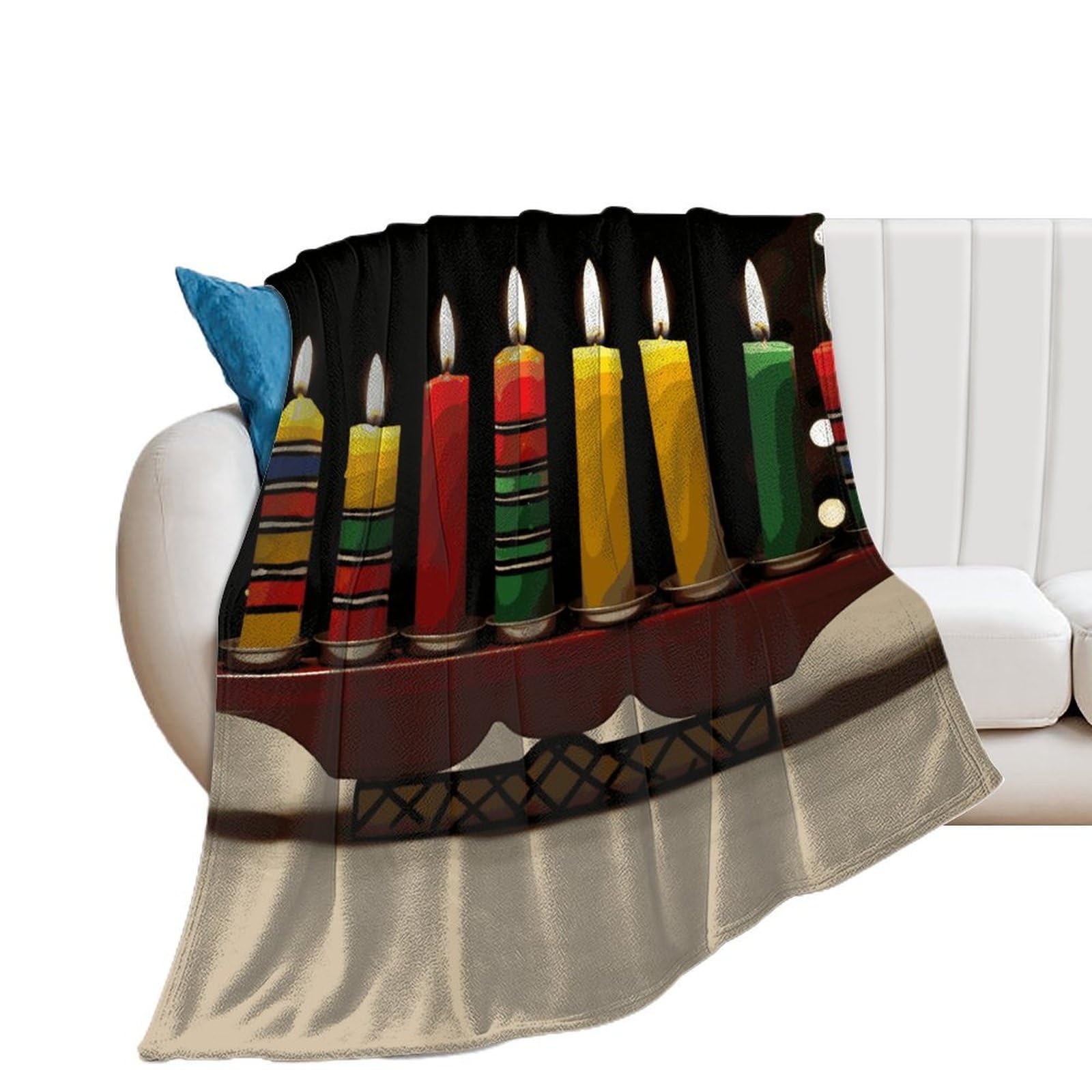Couverture en flanelle extra large anti-froid en microfibre douce motif bougies Kwanzaa