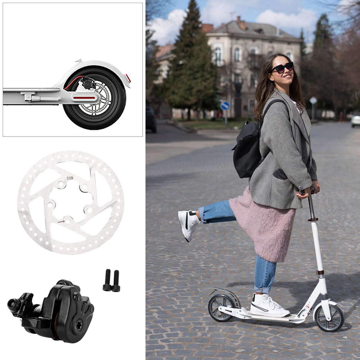 WOONEKY Kit Freno a Disco per Monopattino Elettrico, Bianco | Metallo, Ricambio per M365, Robusto e Facile da Installare, Accessorio Compatto per Hardware Scooter