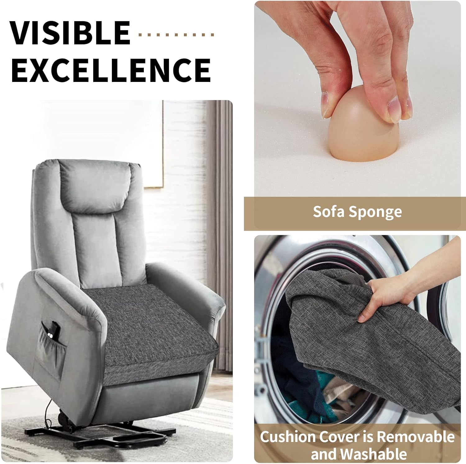 BUYUE Thickened Chair Lifting Cushion for Elderly 20" x 20" x 5", Original Woven Fabric High-Density Foam Recliner Chair Pad Couch Armchair Seat Cushion, Black