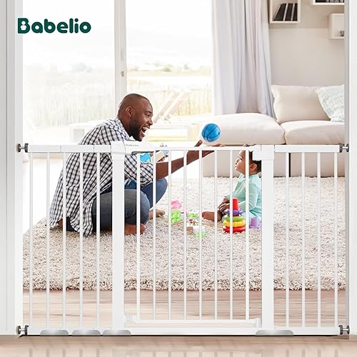 Miniatura 81 de BABELIO Puerta extra ancha para bebé/perro, PressGuard P7, cierre automático de metal, puerta para mascotas montada a presión para puertas, sin