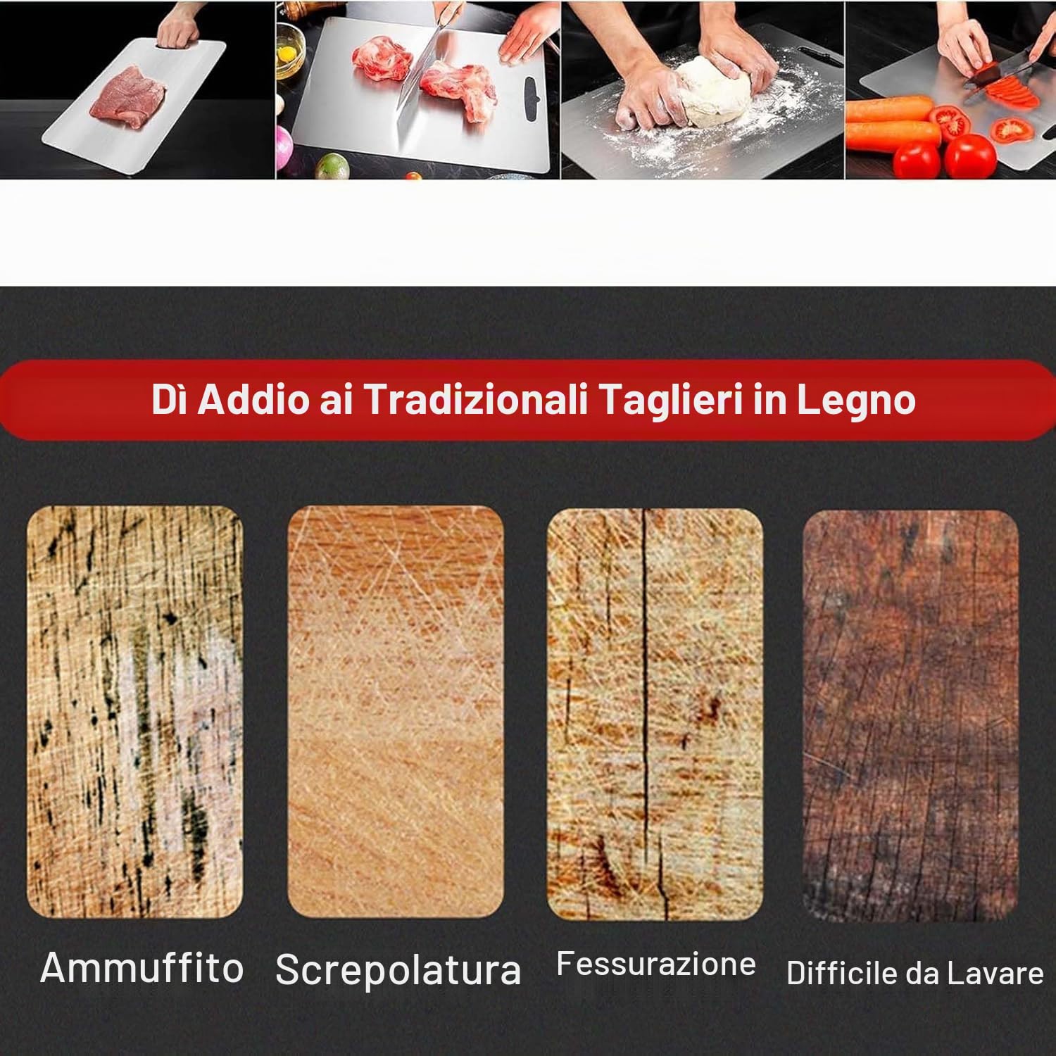 Yamato, tagliere in titanio, tagliere per cucina, Yamato, tagliere in titanio puro, tagliere double face, in acciaio inox, grande tappetino da taglio titanio (46 x 30 cm)