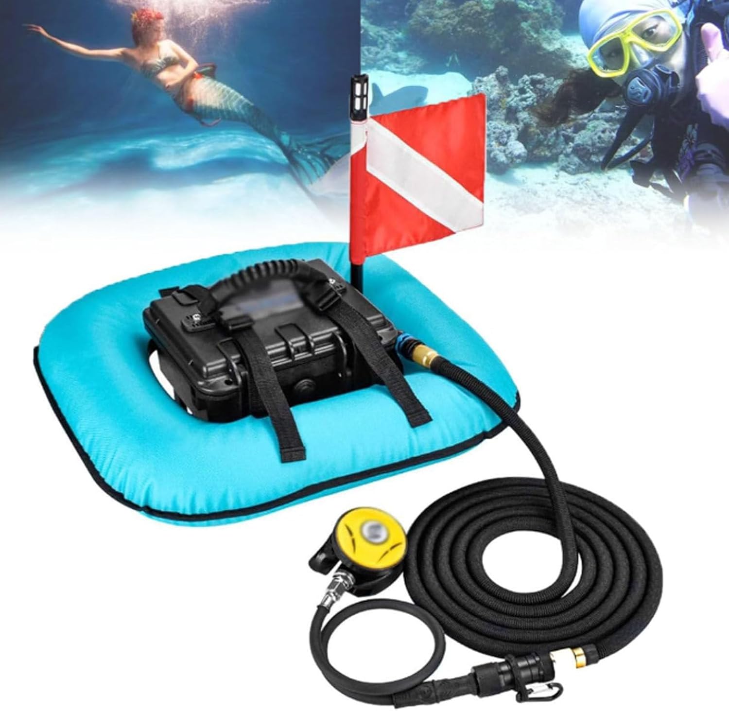 Diving Ventilator, Tankless Diving System, Underwater Breathing Device Portable Rechargeable Electric Diving Tespirator with 9m Hose & Breathing Regulator, 60-70Min Endurance Blue-1Battery