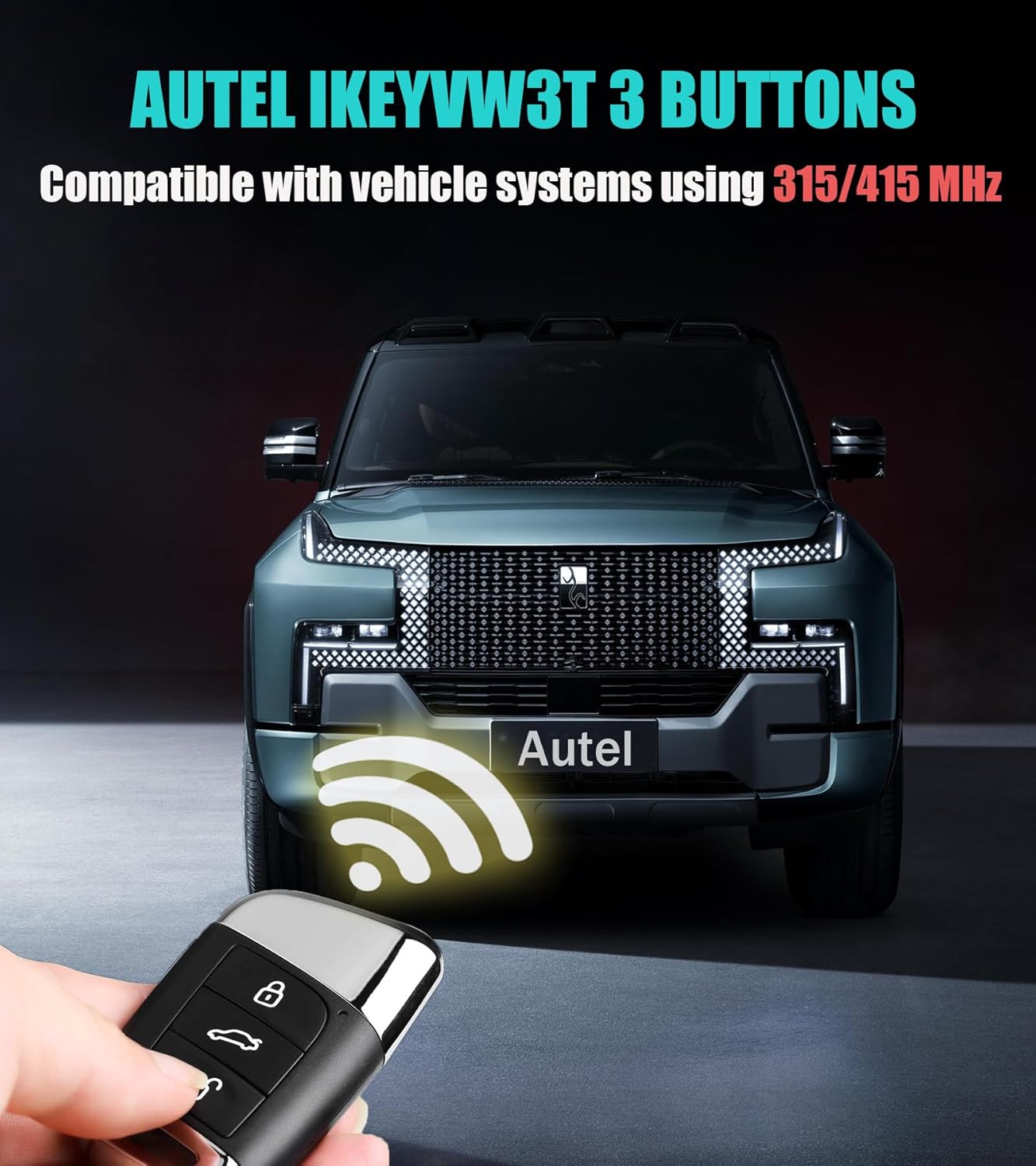 Autel IKEYVW3T Programmable 3-Button Smart Key Replacement for Volkswagen, Ultra-Long Range 315M/415M, ABS Material, Compatible with Passenger Car, SUV, Pickup Truck