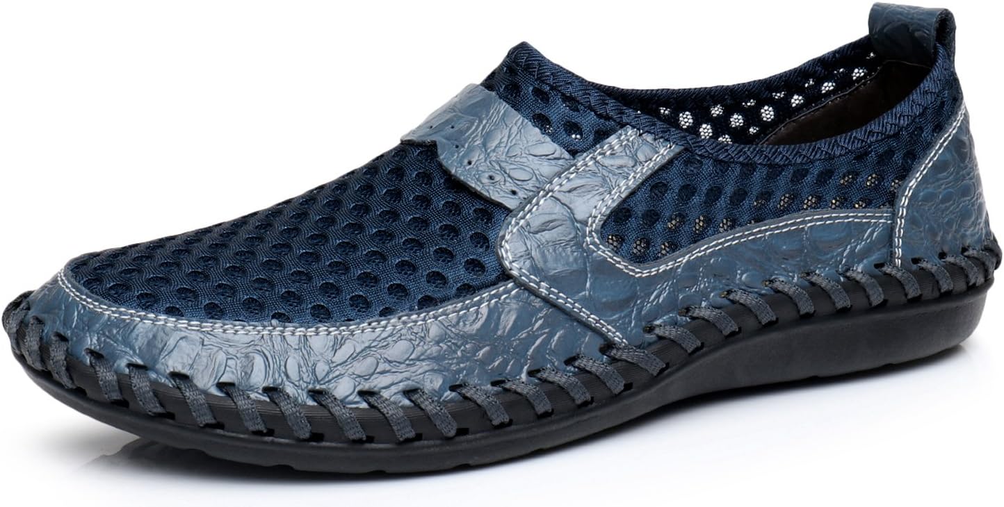 Men's Mesh Breathable Walking Loafers Outdoor Lightweight Slip-on Mesh Casual Shoes Stitching Honeycomb Hiking Shoes