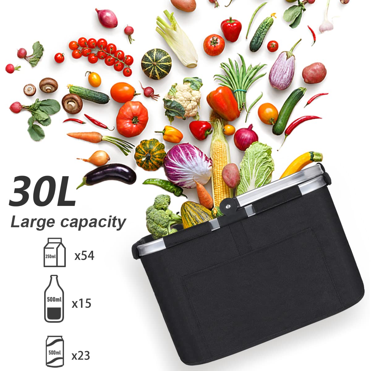 Diurwur Cesta de la compra de 30 l, 2 unidades, asequible, para pícnic, con asa de aluminio, plegable, grandes cestas de la compra para el trabajo y las compras