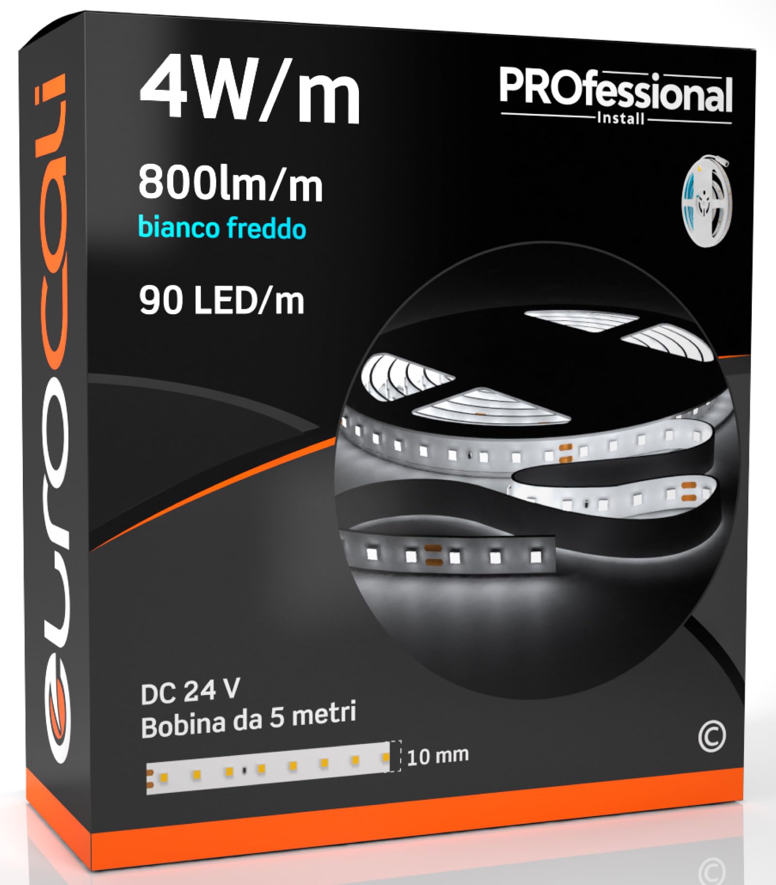 Eurocali Striscia LED 5 metri Professionale 24V 20W 4 W/mt - Striscia Monocolore da 450 LED 90 LED/mt e 4000 Lumen 800 Lm/mt 200 lm/W - Luce Bianco Freddo 6500K
