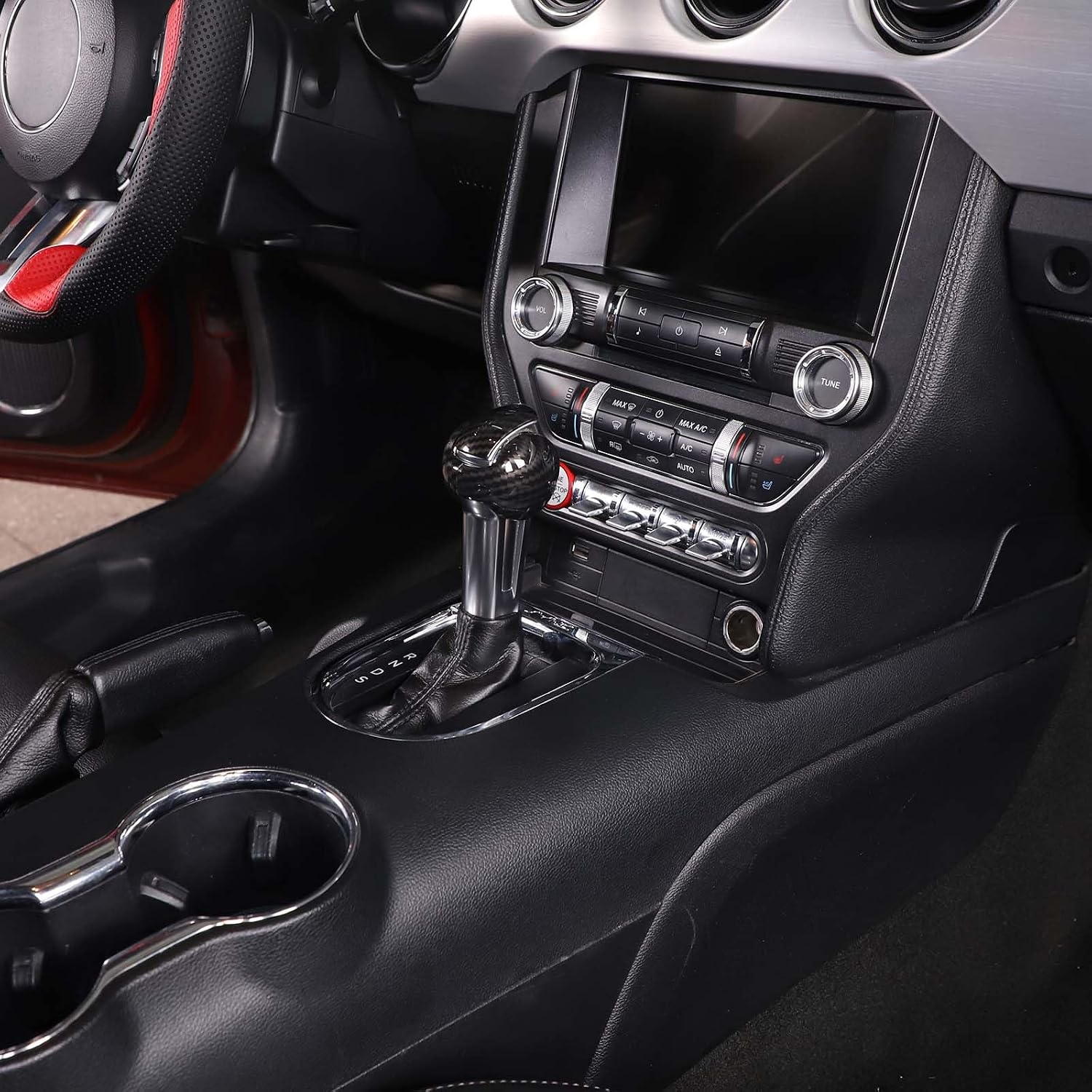 Jimen Compatible with Ford Mustang 2015-2023, 3PCS Gear Shifter Knob Cover Interior Trim Accessories (Carbon Fiber)