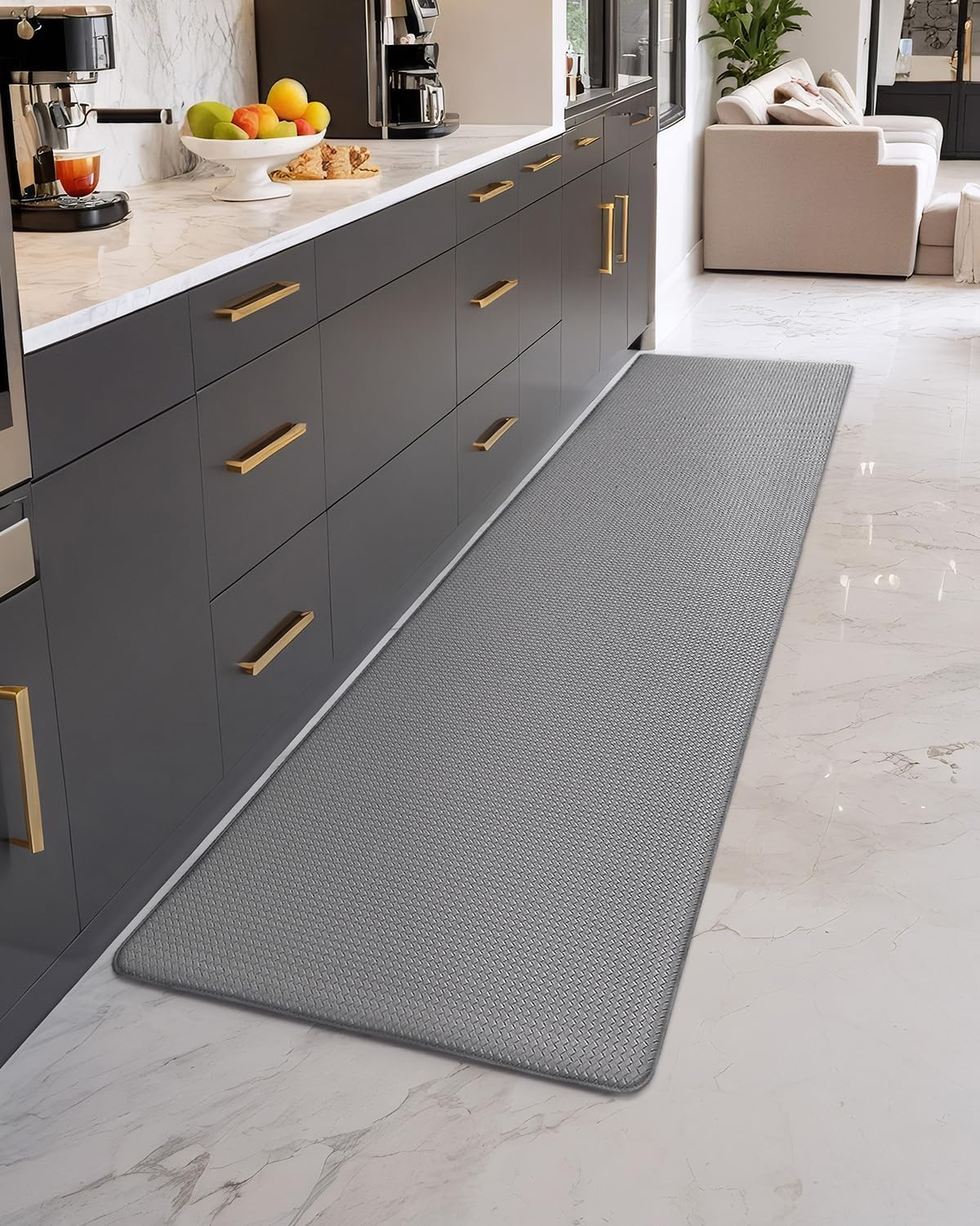 Color&Geometry Anti Fatigue Cushion Kitchen Mat for Floor -17"x79",Long,Easy Clean, Water & Oil Proof, Anti Slip, Foam Rubber Runner Rug for Front Sink Comfort Standing,Grey