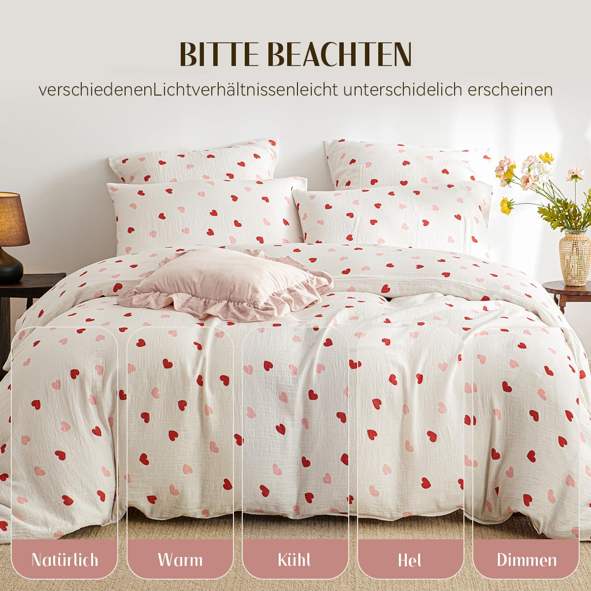 Lanqinglv Musselin Bettwäsche 135x200 Baumwolle Rosa Herzen – Bild 7